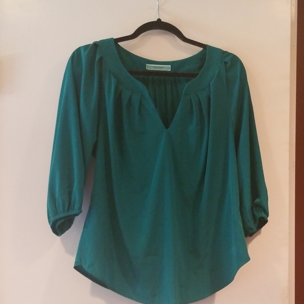 Pleione green 3/4 gathered sleeve blouse size med